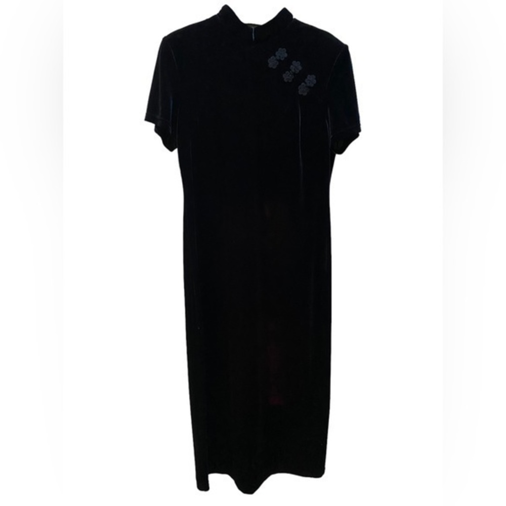 Betsy Lauren Vintage Black Asian maxi Velvet Holiday Party Dress Sz 12